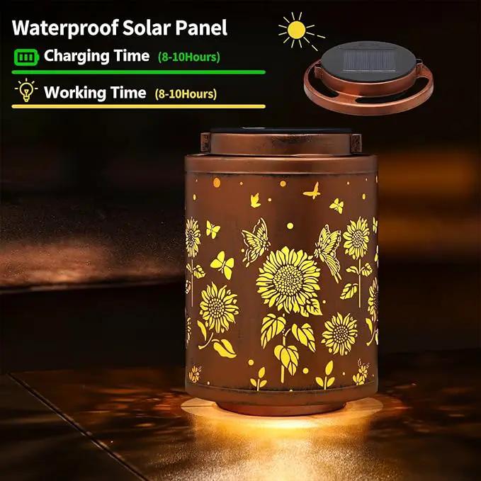 Solar Outdoor Hanging Waterproof Lantern Butterflies Garden Decor LED Light Solar Metal Lantern Gifts for Girl Women Solar Decoration for Patio Pathway Yard, Gold, T-DL-204 by GreenHaven Gardens