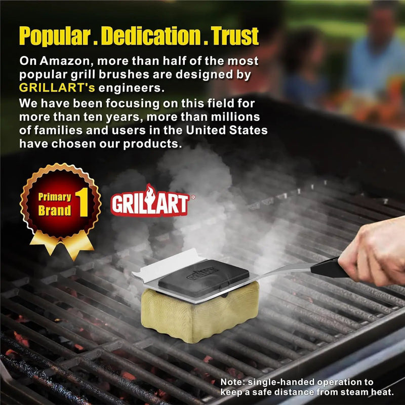 GRILLART Grill Brush Bristle Free. Upgraded BBQ Replaceable Cleaning Head, Seamless-Fitting Scraper Tools for Cast Iron/Stainless-Steel Grates Griddle, Safe Barbecue Grill Cleaner-Black by GreenHaven Gardens