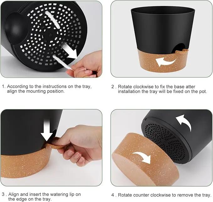 10-Inch Plant Pots, Self-Watering Planters with Drainage Holes & Saucers for Indoor and Outdoor Plants (2-Pack, Black) by GreenHaven Gardens