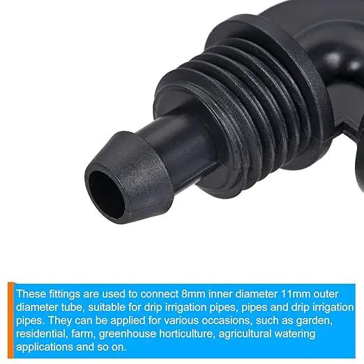 MECCANIXITY Drip Irrigation Elbow Barbed Fitting 8mm/11mm Tubing for Garden Drip Tape Tubing Sprinkler System Black Pack of 8 by GreenHaven Gardens