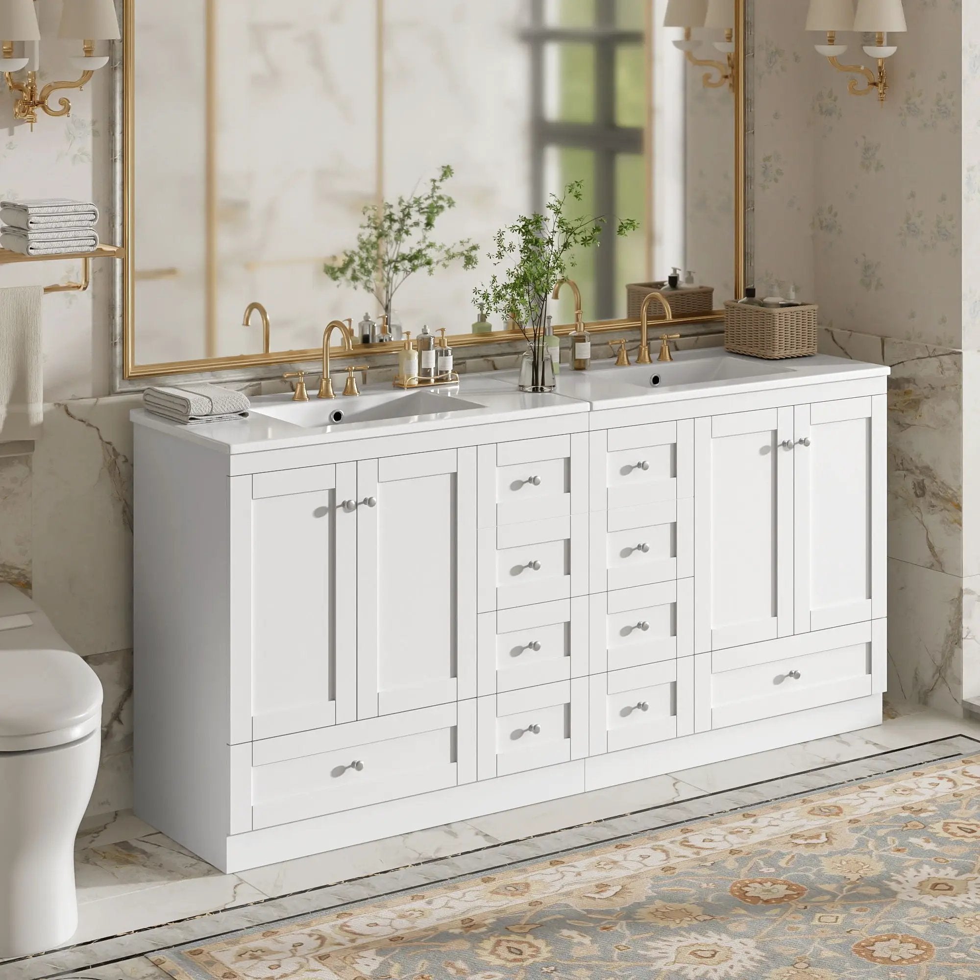 Shaker Free Standing Bathroom Vanity Cabinet & Sink, Soft Close Drawers, Soft Close Doors by Unique Piece Furniture