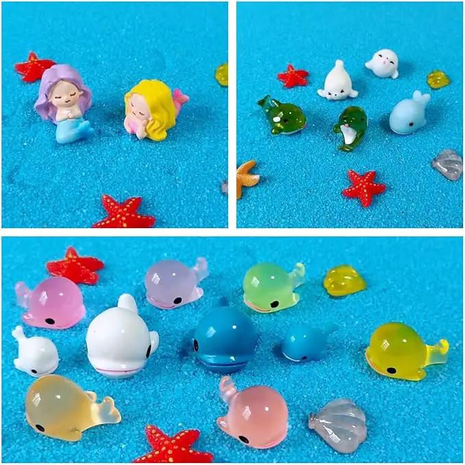 100 Pcs Ocean Mini Resin Animals Figures, Tiny Plastic Sea Creatures Figurines to Hide Miniature Fairy Garden Decorations Accessories by GreenHaven Gardens