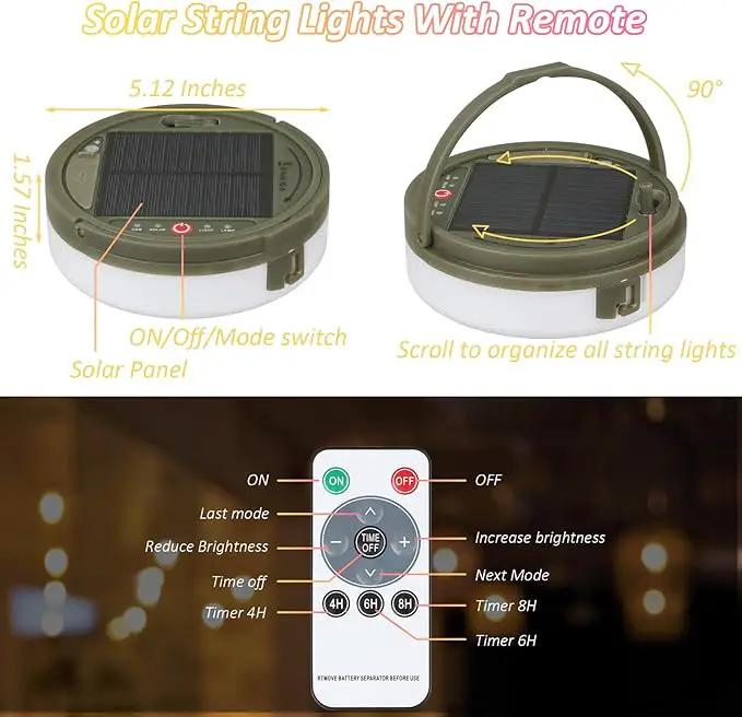 Solar Camping String Lights, 39.4FT Waterproof Camping Lights with 8 Lighting Modes, Rechargeable Outdoor Camp lamp 2 in 1with Remote Control, Portable Tent Lantern for Hiking, Yard, Party Decor by GreenHaven Gardens