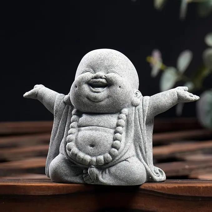 OwMell Japanese Jizo Monk Statue Praying, Buddha Jizo Statue Figurine Memorial Statue Aquarium Decoration for Garden Outdoor Ornament 2.6" - Laughing Buddha by GreenHaven Gardens