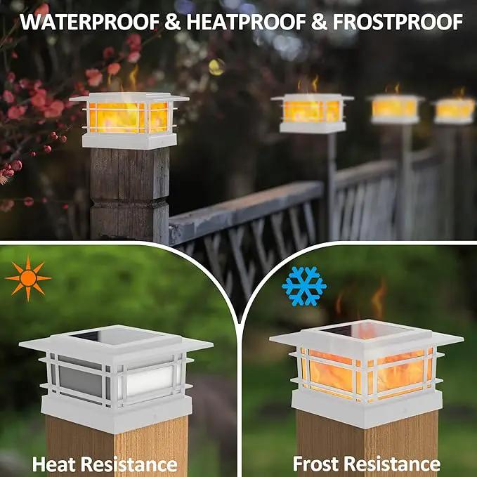 Dynaming 8 Pack Solar Flame Post Lights Outdoor, Solar Powered Fence Post White Shell Cap Light, High Brightness Flickering Flame LED Lighting for Garden Deck Patio, Fit 4x4 5x5 6x6 Vinyl/Wooden Posts by GreenHaven Gardens