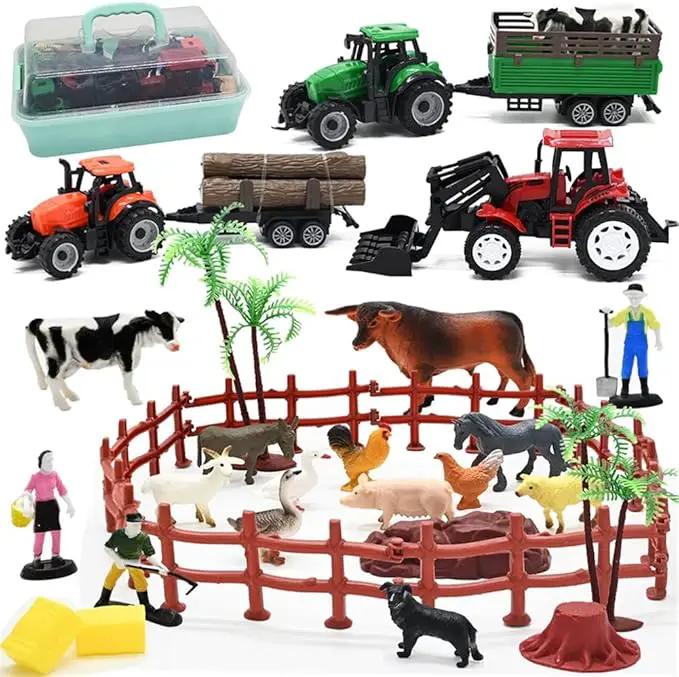 Farm Animals Figures Playset, 40 Pcs Farm Toy Tractor with Plastic Farm Animals Figurines, Farmer and Fence Farm Playset, Farm Figures Farmer Truck Toy with Trailer for Kids Boys Girls Toddlers 3+ by GreenHaven Gardens