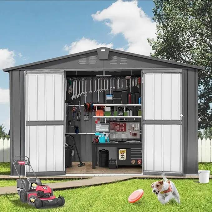 Domi Outdoor Storage Shed 10' x 8’, Metal Garden Shed with Galvanized Steel Frame for Bike, Tools, Lawn Mowers, Pool Toys, Outdoor Storage Cabinet with Lockable Door for Garden Lawn Patio (Dark Grey) by GreenHaven Gardens