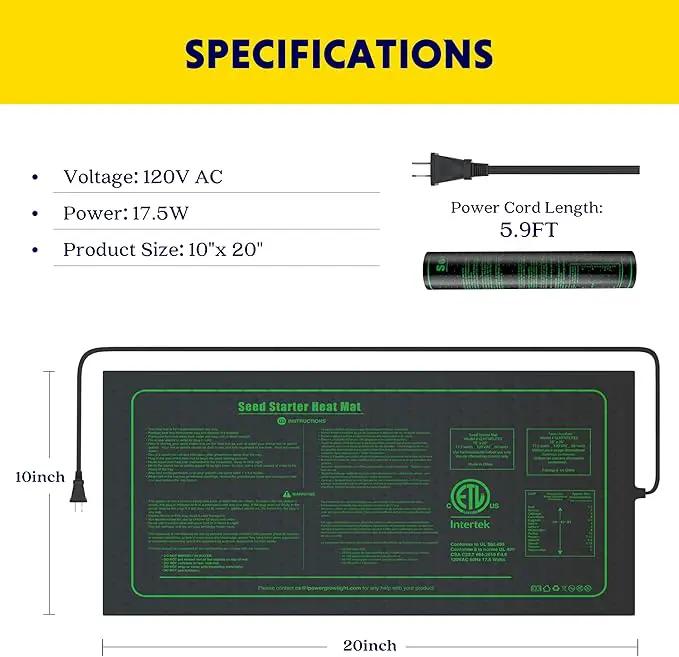 iPower Upgrade 10" x 20" Durable Waterproof Seedling Heat Mat with ETL Certified, Warm Hydroponic Heating Pad for Germination, Indoor Gardening, Brewing and Seed Starting by GreenHaven Gardens