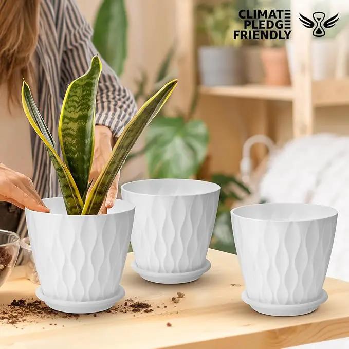 6 inch Plant Pots, 5 Pack Flower Pots Outdoor Indoor, Planters with Drainage Hole and Tray Saucer. by GreenHaven Gardens
