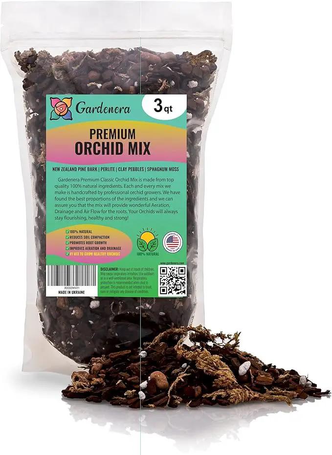 Premium Orchid Soil Mix by Gardenera - Hand Mixed New Zealand Pinus Radiata 100% Natural Potting Soil Bark Mix - for Phalaenopsis Orchid - 3 Quart - Made in USA by GreenHaven Gardens