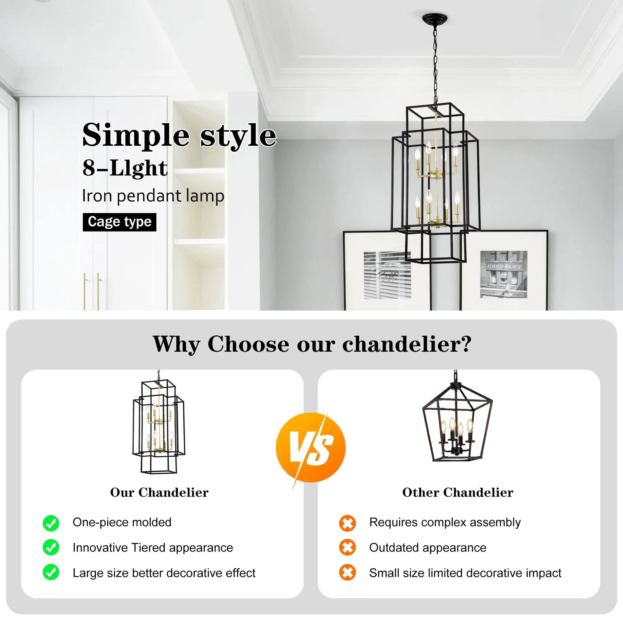 8 Light Lantern Chandelier Lighting, Entryway Chandeliers For High Ceilings, Chandeliers For Dining Room, Foyer, Entry, Staircase, Hallway, Height Adjustable (E12 Bulbs Not Included) by Unique Piece Furniture