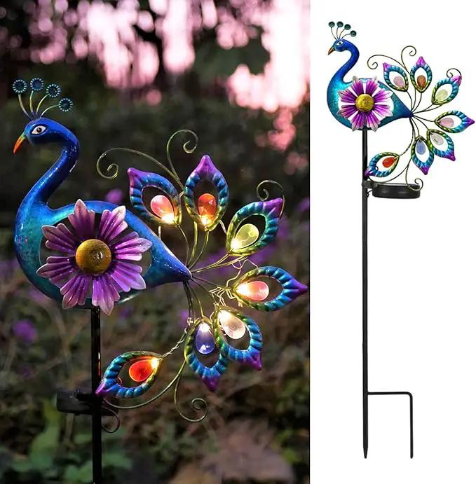 Solar Peacock Statue, Garden Metal Stake Lights Yard Decorations Outdoor,Perfect Peacock Gifts for Women, Ornaments,Mothers Day Ideal Gifts（Solar Peacock Flower ） by GreenHaven Gardens