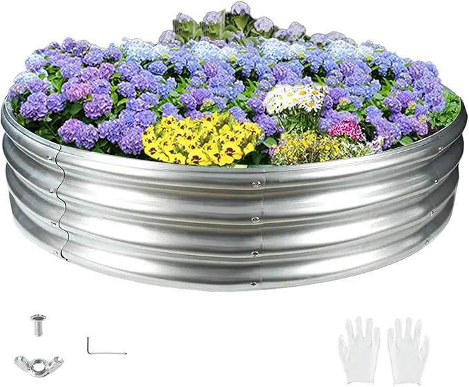 Durable Round Galvanized Steel Raised Garden Bed for Planting,Round Galvanized Steel Fire Ring/Fir Pit for Outdoor- 5×5×1FT,0.8MM Thick (Silver, 60 ins Diameter x 12 ins high) by GreenHaven Gardens