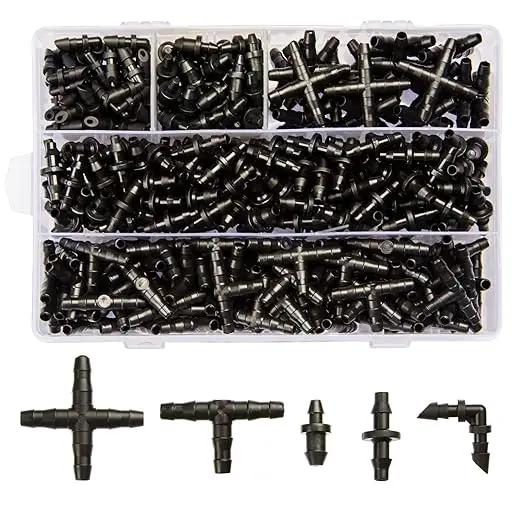 320 Pcs Drip Irrigation Fittings Kits for 1/4" Tubing, Drip Irrigation Barbed Connectors, Drip Line Connectors for Drip Systems(4-Way Coupling, Tee, Elbow, End Plug, Coupling) by GreenHaven Gardens