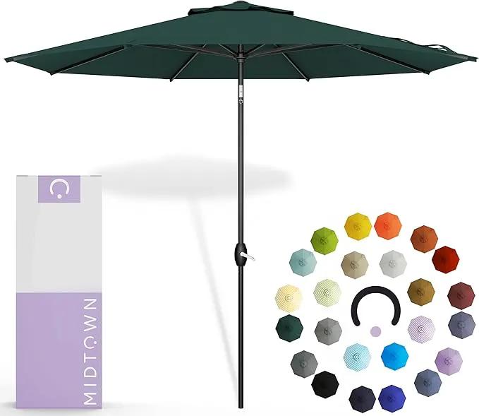Midtown Umbrellas 10-Year-No-Fade - 10 Ft - UV Proof Forest Green Polyester Fabric - Umbrella Outdoor Patio, Aluminum Frame Large Patio Umbrella for Garden, Pool & Deck - Black Pole by GreenHaven Gardens