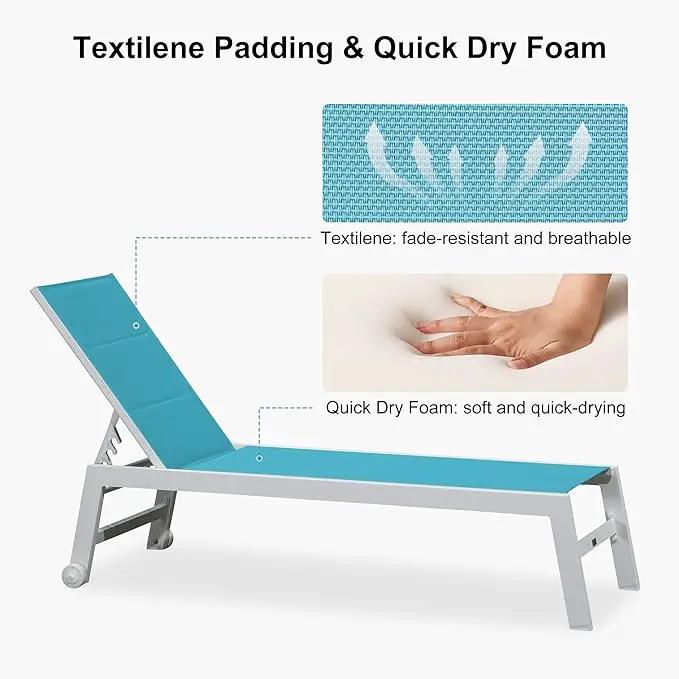 PURPLE LEAF Outdoor Chaise Lounge Set Oversize Adjustable Sunbathing Recliner Extra Wide Lounge Chairs with Side Table for Poolside Beach Outside Patio Aluminum Chaise Lounger Blue by GreenHaven Gardens