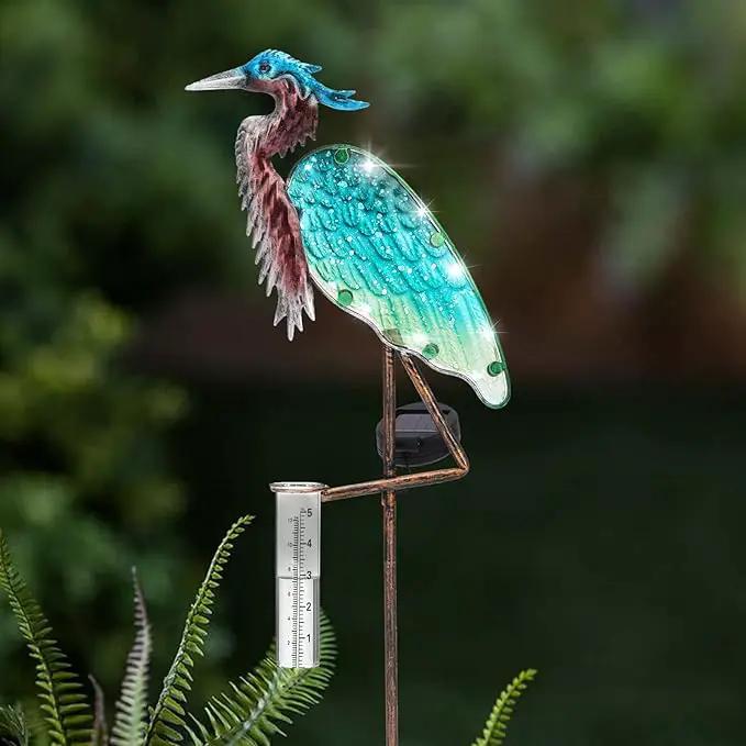 LEWIS&WAYNE 43’’ Solar Heron Rain Gauge Outdoor Decorative Metal Stake LED Lights with Glass Tube Solar Pathway Lights for Garden, Yard, Patio, Lawn Decor by GreenHaven Gardens