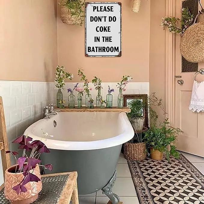 Please Don'T Do Coke In The Bathroom Sign Funny Room Decor For Men Cool Tapestry For College Dorm Metal Tin Signs Man Cave Decor Toilet Sign White 12 X 8 Inch by GreenHaven Gardens