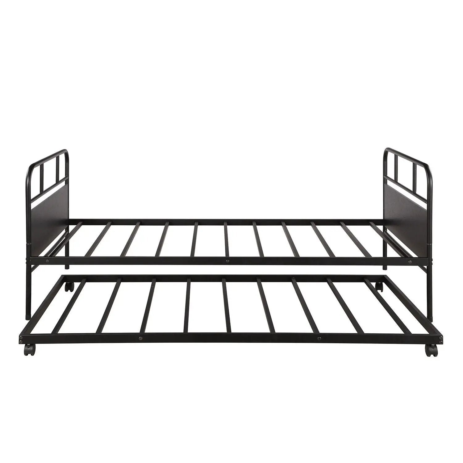 Twin Size Daybed Platform Bed Frame With Trundle Built In Casters - Black by Unique Piece Furniture