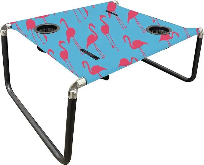 Neso Portable Beach Table with Cup Holders, Cell Phone Pockets, Lightweight for Picnics and Parks (Flamingos) by GreenHaven Gardens