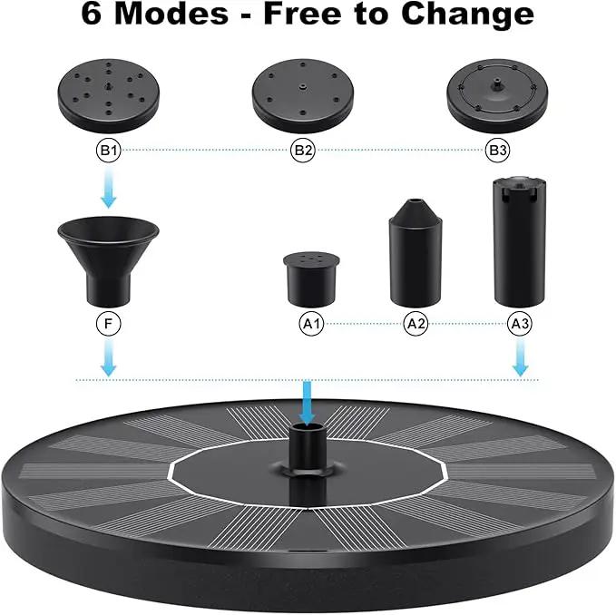 Solar Fountains,Solar Water Fountain,Solar Powered Bird Bath Fountain with 6 Nozzles - Free Standing Floating Solar Water Fountain for Bird Bath, Garden, Pond, Pool (Black-1.4W) by GreenHaven Gardens