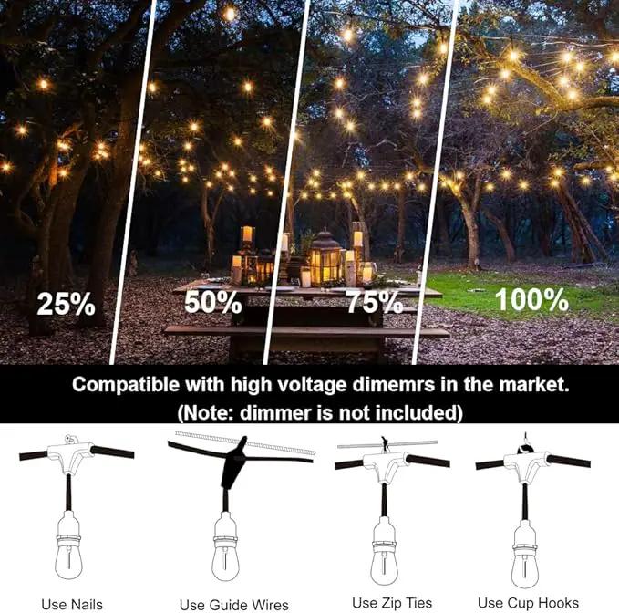 SUFEIMAS Outdoor String Lights LED 150FT with 45 Sockets 48pcs S14 Shattreproof Edison Bulbs,Dimmable LED Outdoor String Lights for Outside, Patio,Backyard, Market, Cafe (3 * 50ft) by GreenHaven Gardens