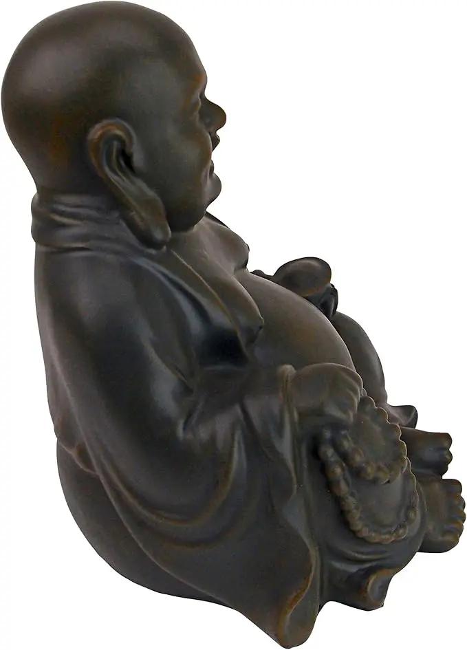 Design Toscano Laughing Asian Man Happy Hotei Garden Statue, Medium, 8 inches wide, 9 inches tall, Cast Stone Resin, Green Bronze Finish by GreenHaven Gardens