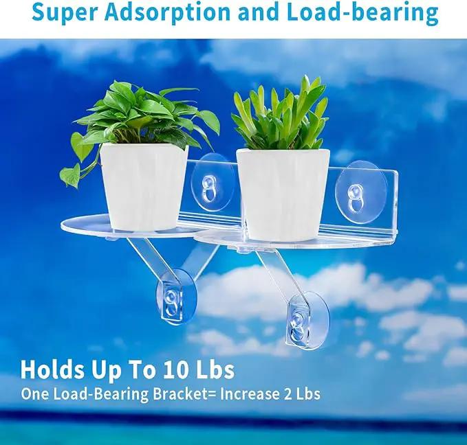 2-Pack Acrylic Window Plant Shelves with Suction Cups & Support Brackets - Semicircular Window Sill Extender for Herb Pots, Succulents, Flower Boxes, Micro Greens | Indoor/Outdoor Use by GreenHaven Gardens