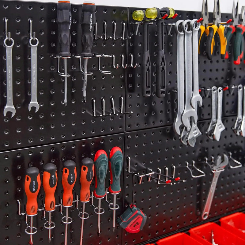 Ultrawall Pegboard Wall Organizer, Black Metal Pegboard Panels, Garage Storage System with Hooks and Storage Bins, 59pcs by GreenHaven Gardens
