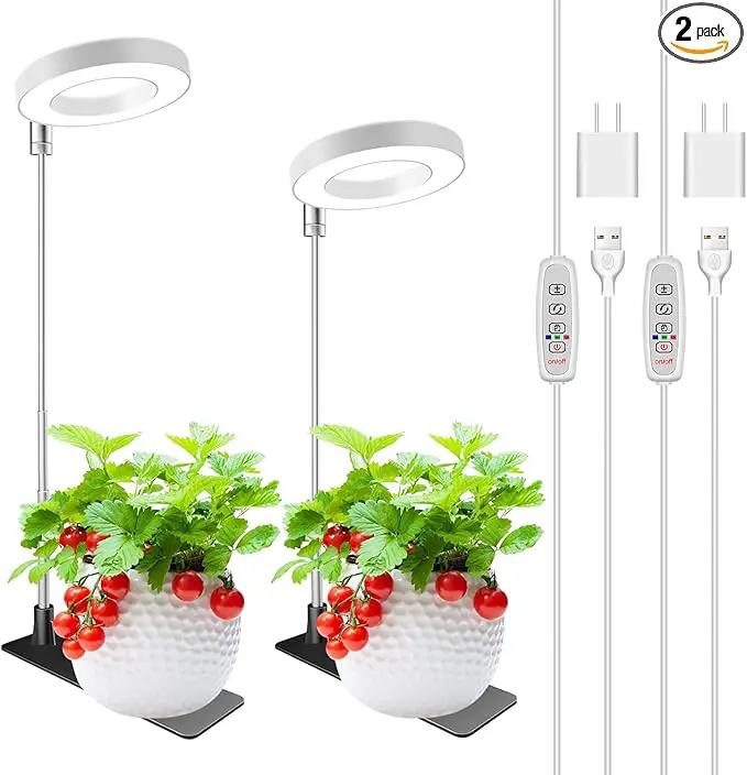 Grow Lights for Indoor Plants, Full Spectrum Halo Growing lamp with Detachable Base, Height Adjustable, 3 Colors, 10 Dimming, Automatic Timer, Plant Light for Small Plants Growing, 2 Pack by GreenHaven Gardens