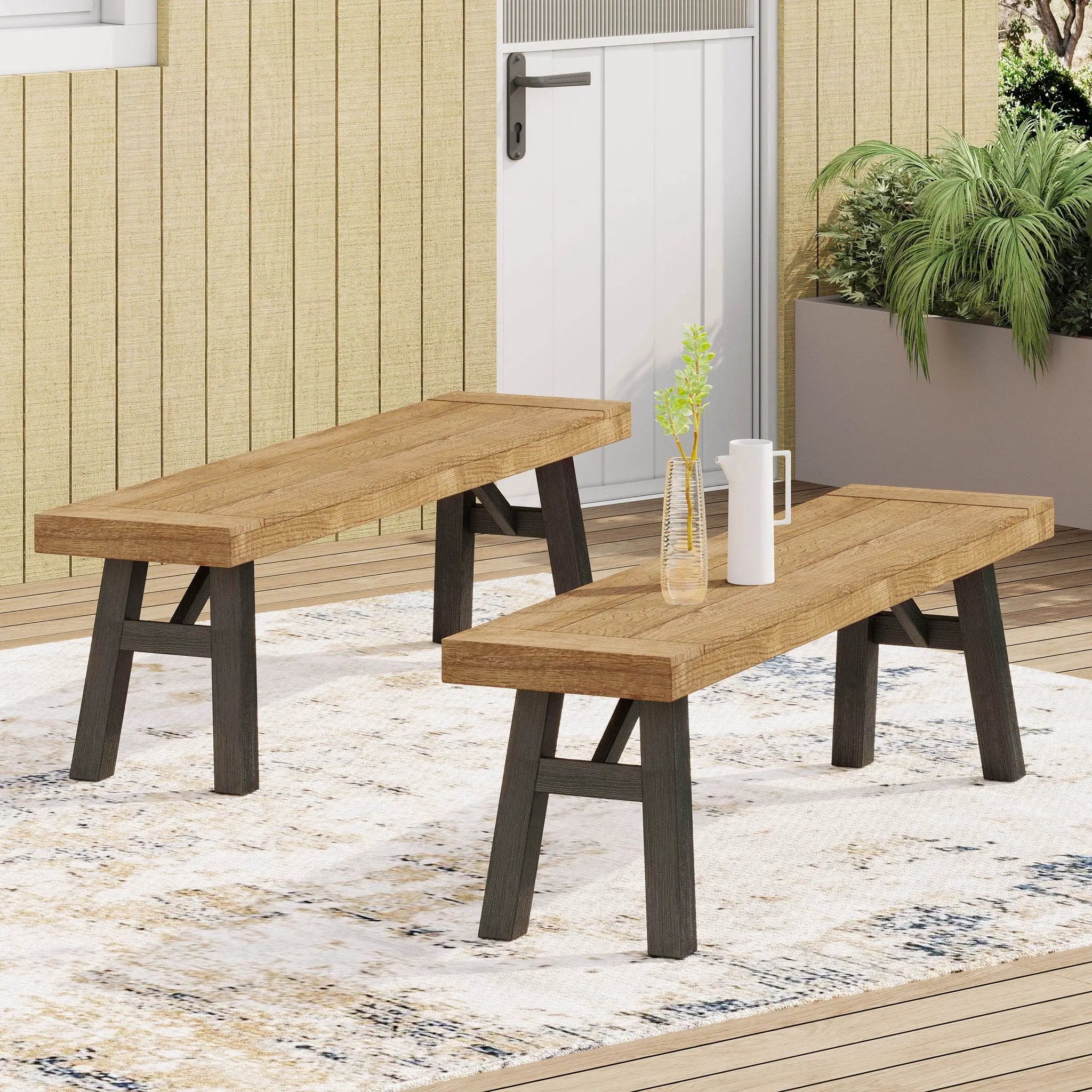 Outdoor Bench With Slat Panel Design And Acacia Wood Frame by HouseOfZazla