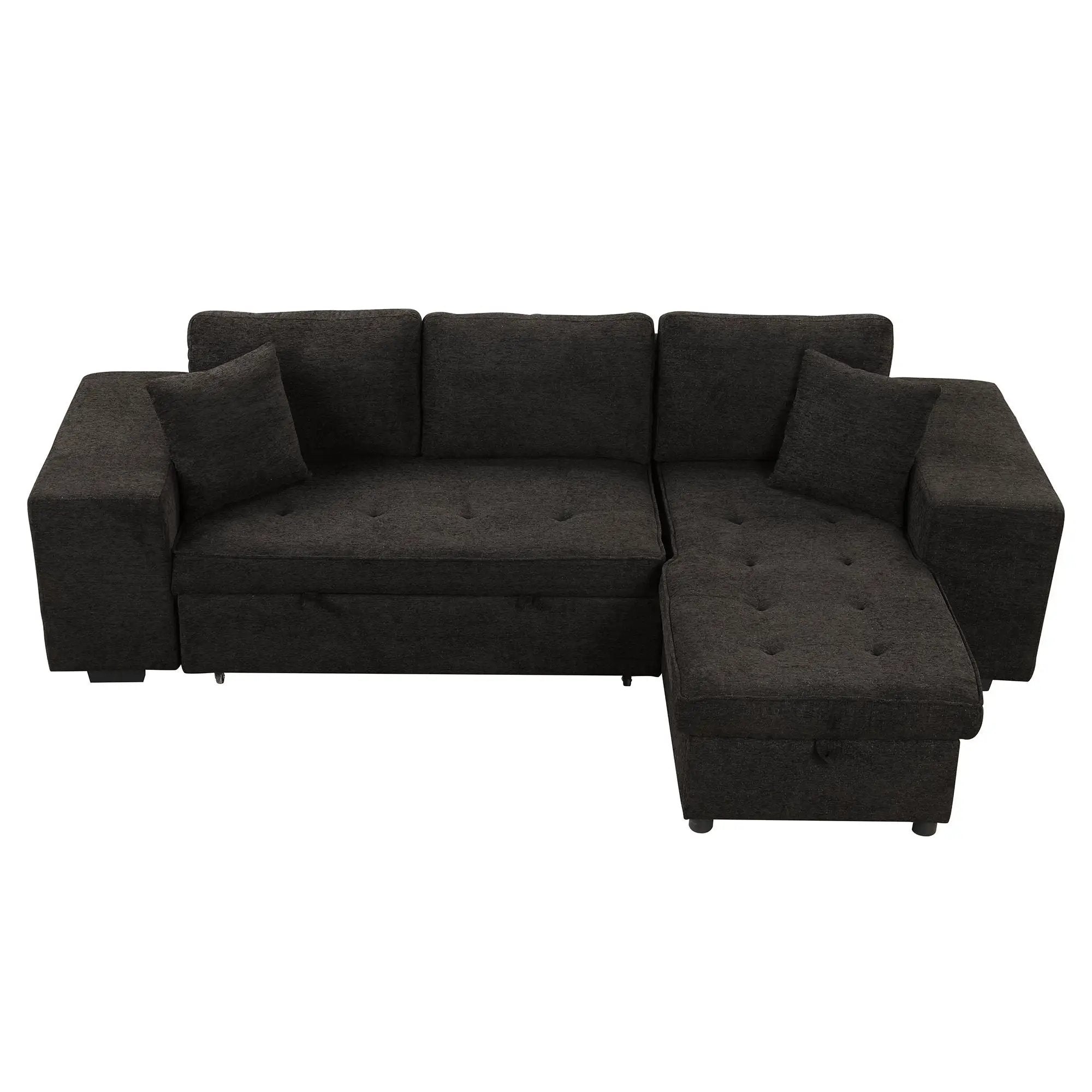 Modern L-Shape 3 Seat Reversible Sectional Couch, Pull Out Sleeper Sofa With Storage Chaise And 2 Stools For Living Room Furniture Set by HouseOfZazla