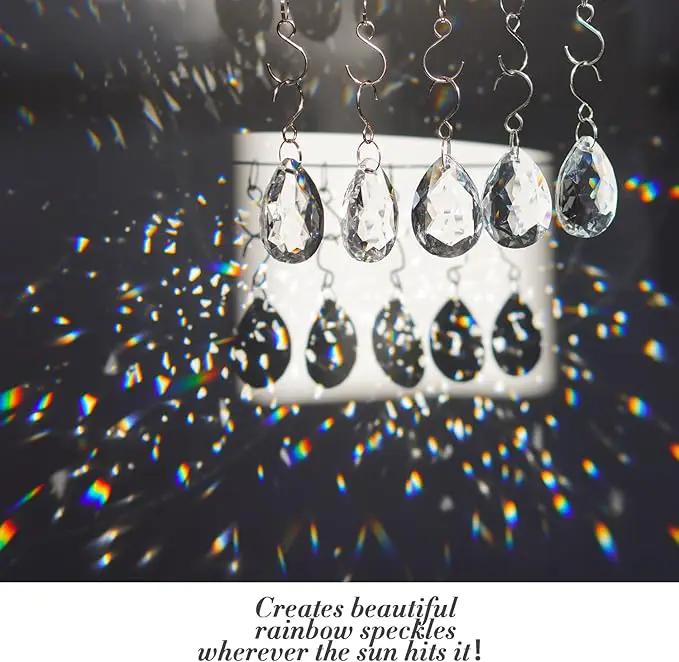 10pcs 38mm Clear Crystal Teardrops Chandelier Parts,Chandelier Crystal Prisms Pendants with Hook,Hanging Crystals for Lamp Window Christmas Tree Decoration Suncatcher
