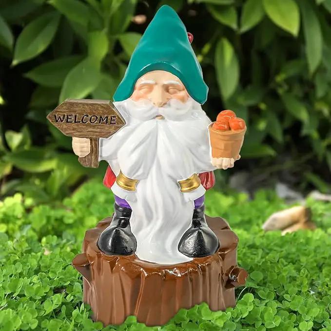 Bbiamsleep 8 Inch Garden Gnome Statue Resin Gnome Figurine with Welcome Sign Outdoor Garden Gnome with Tree Stump Gnome Lawn Statue for Indoor Outdoor Home Patio Yard Lawn Fairy Garden Decor by GreenHaven Gardens
