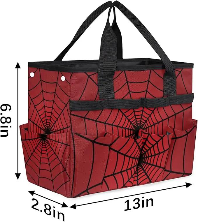 Spiders Web Red Gardening Tool Bag,Heavy Duty Garden Tote Bag,Portable Oxford Gardening Storage Basket Organizer Handbag with Pockets Handle,Hand Tools Gifts for Outdoor Garden Lawn by GreenHaven Gardens