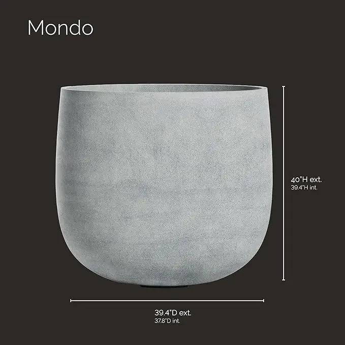 Mondo Large Planter – Concrete Stone Finish – Fiberglass Indoor/Outdoor and Weather-Resistant Round Planter (39.4" D x 40" H Exterior, 37.8" D x 39.4" H Interior) by GreenHaven Gardens