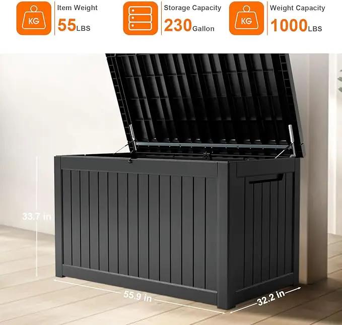 XXL 230 Gallon Large Resin Deck Box, Outdoor Lockable Storage Box for Patio Cushions Storage Furniture, Pool Supplies, Garden Tools, Weatherproof and UV Resistant- Black (230 Gallon) by GreenHaven Gardens
