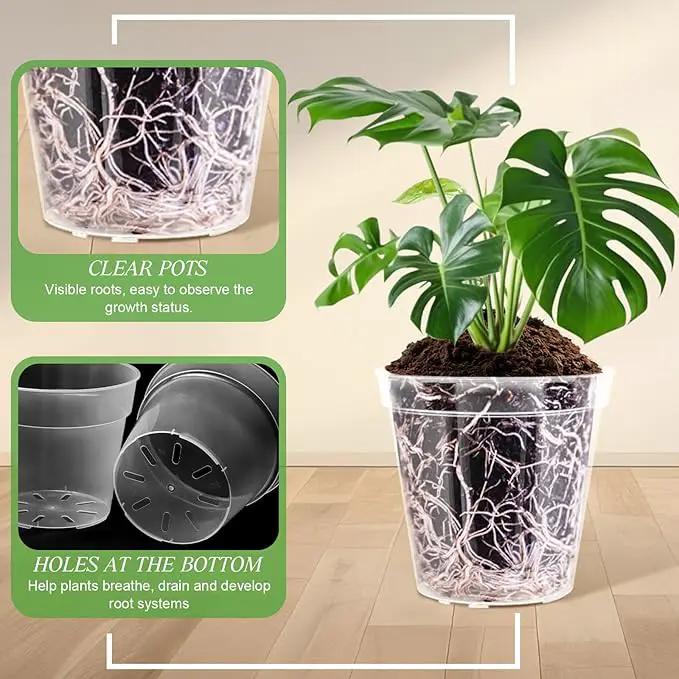 Vesici Large Size Clear Nursery Pots Variety Pack Plant Pots with Drainage Holes Planters for Indoor Plants Flexible Transparent Plastic Plant Bottle Succulents(24 Pcs,4/5/6/7/8/9 Inch) by GreenHaven Gardens