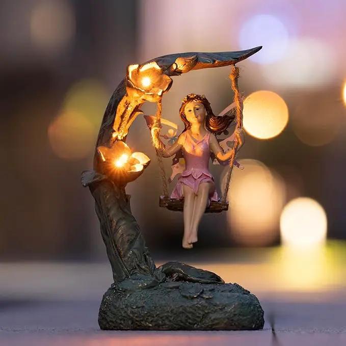 Garden Flower Fairy Outdoor Statue, Patio Lawn Yard Porch Decor, Funny Swing Ornaments, 9.05 Inches Tall by GreenHaven Gardens