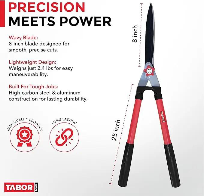 TABOR TOOLS B620A Hedge Shears with Wavy Blade for Trimming Borders, Boxwood, and Bushes, Manual Hedge Clippers with Comfort Grip Handles. by GreenHaven Gardens