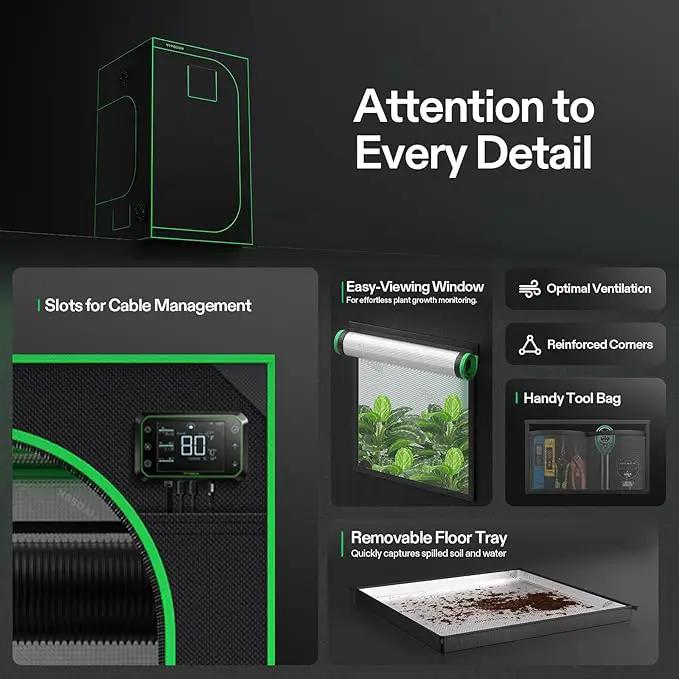 VIVOSUN S448 4x4 Grow Tent, 48"x48"x80" High Reflective Mylar with Observation Window and Floor Tray for Hydroponics Indoor Plant for VS4000/VSF4300 by GreenHaven Gardens