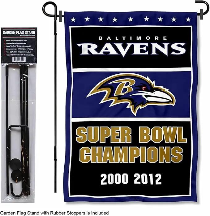 WinCraft Baltimore Ravens 3 Time Champions Garden Flag and Pole Stand Holder by GreenHaven Gardens
