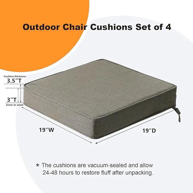Sunbrella Square Corner Seat Cushions, 19" x 19" x 3", Set of 4, Indoor Outdoor Water Repellent Universal Chair Pads with Ties for Patio Furniture, Garden Dining Chairs, Cast Shale by GreenHaven Gardens