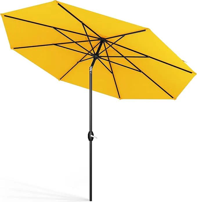 Midtown Umbrellas Sunbrella Umbrella 9 Feet Outdoor Umbrella With Yellow Acrylic Fabric - Auto-Tilt Aluminum Frame Patio Umbrella For Backyard, Deck, Garden, Pool - Black Pole by GreenHaven Gardens