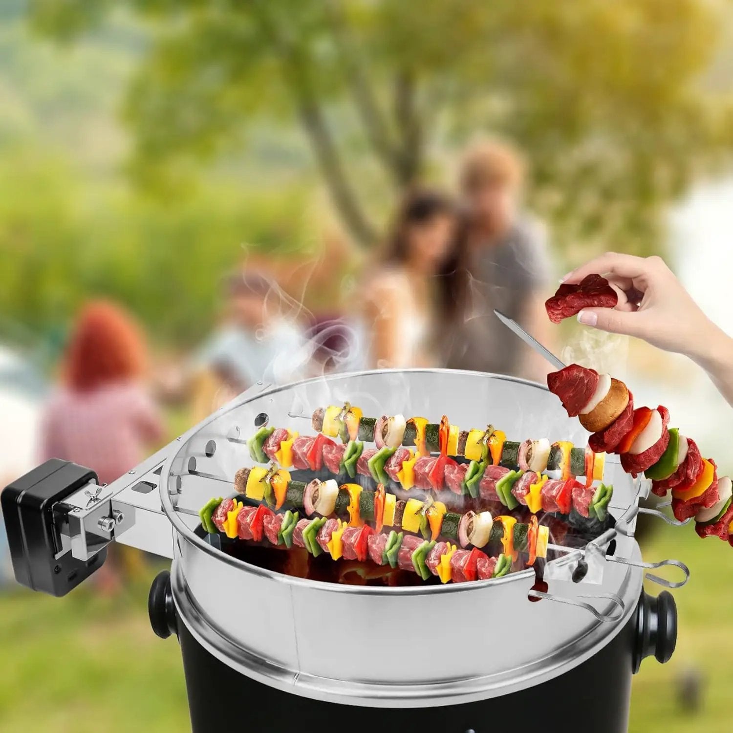 onlyfire Shish Kabob Set with Stainless Steel Ring, Automatic Skewers Turner for Weber 22" Kettle and Other Similar Kettle Grills by GreenHaven Gardens