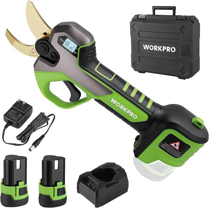 WORKPRO 12V Electric Pruning Shears, Battery Powered Pruning Shears, Cordless Tree Pruner, 1.2 Inch Cutting Diameter, Branch Cutter Gardening Scissors with 2 Pack Rechargeable Battery and Fast Charger by GreenHaven Gardens