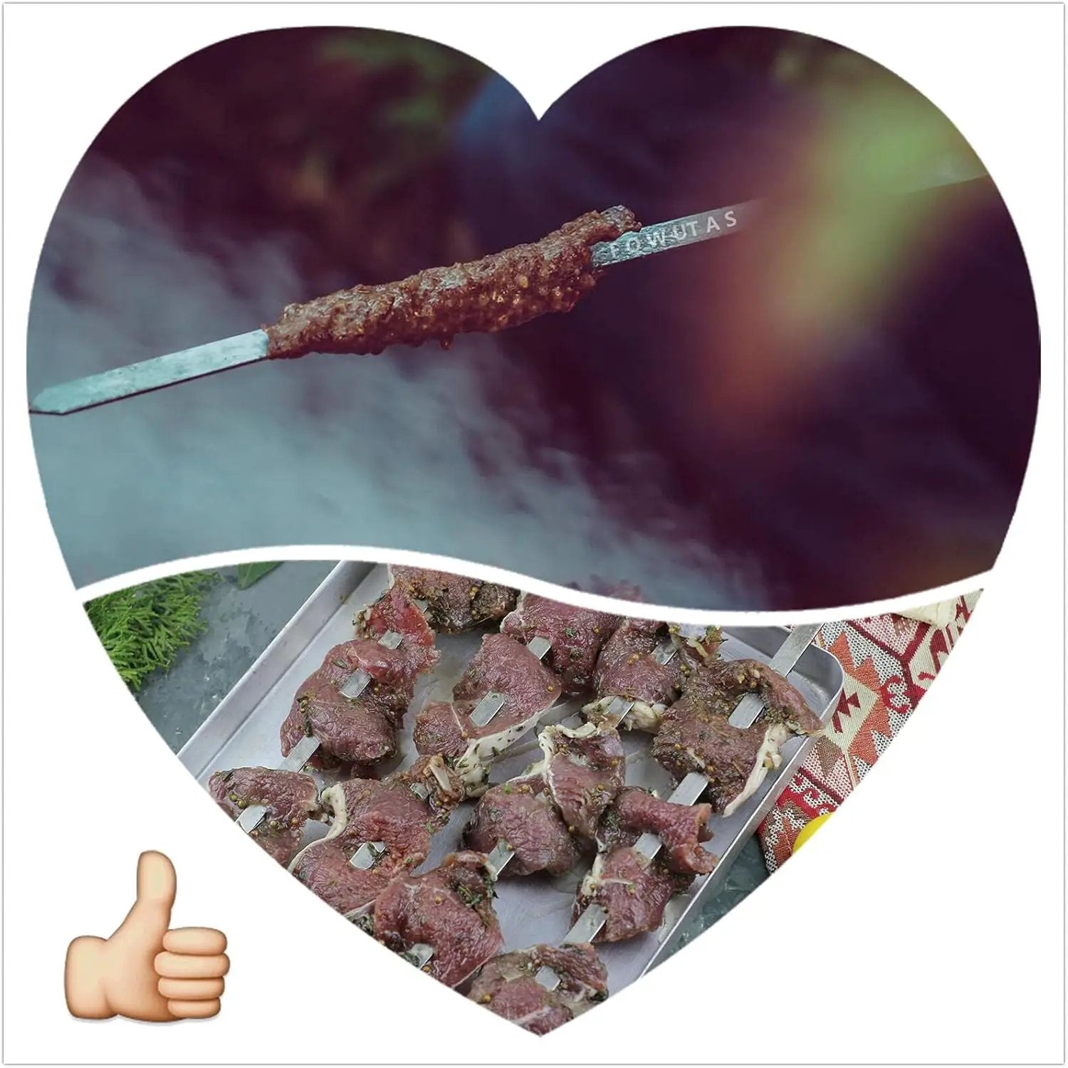 Large Size Kabob Skewers Flat Metal BBQ 22" Barbecue Skewer Wooden Handle Stainless Steel Shish Kabob Stick Wide Reusable Grilling Set Meat Shrimp Chicken Vegetable Kebab Fork Sausage-12PCS by GreenHaven Gardens