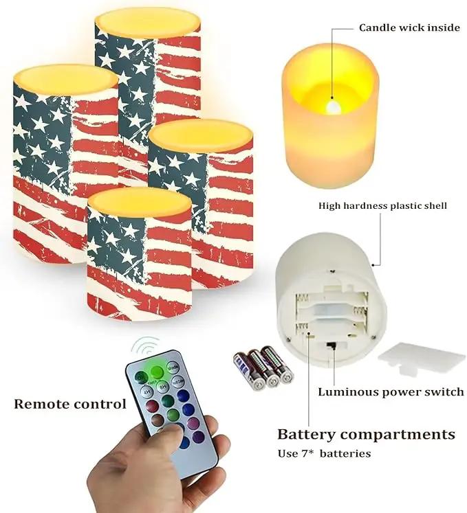 Flameless Electric Candles Decoration Lamp with Remote Timer Control Long Lasting for Fourth of July Party Decoration Home Indoor Outdoor Decor Pack of 4, American Flag Fashion by GreenHaven Gardens