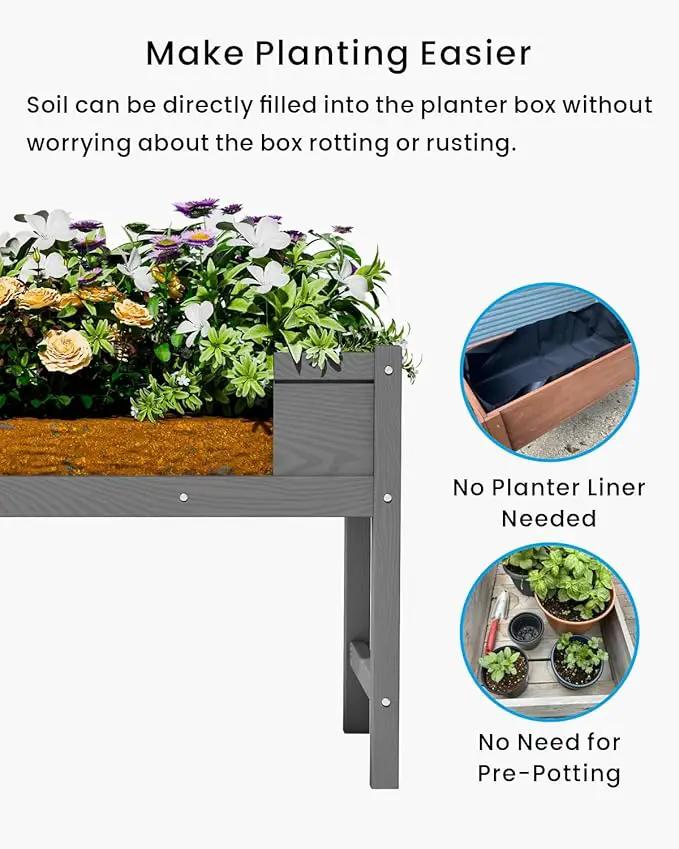 HDPE Raised Garden Bed with Legs, Outdoor Weather-Resistant Elevated Planter Box Stand for Seeds, Herbs, Flowers, Vegetables (Grey) by GreenHaven Gardens