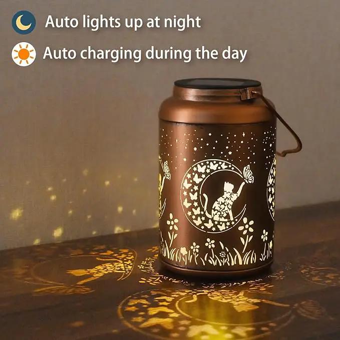 Solar Lanterns Outdoor Waterproof - Cat Garden Decor Birthday Gifts for Women Mom Grandma Hanging Solars Lights Metal Solar Lantern for Outside, Patio, Outdoor, Yard, Backyard, Porch by GreenHaven Gardens
